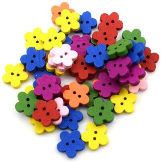 100 Stuks Random Mixed Dot Bloemen 2 Gaten Patroon Hout Naaien Knoppen Scrapbooking 11Mm Hout Knop
