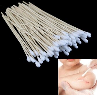 100 Stuks Swabs 6 ''Lange Houten Handvat Stevige Katoen Applicator Swab Q-Tip