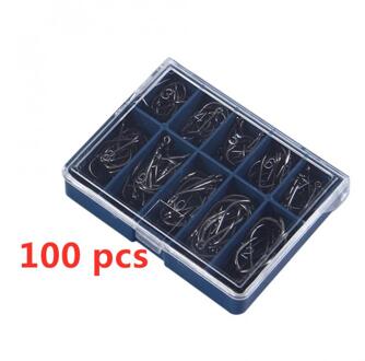 100 Stuks Vishaken Carbon Staal Vishaak Met Doos Vishaken Met Gat Karper Visgerei 10 Vakken Box Barb haken