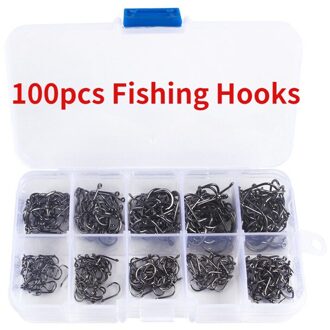 100 Stuks Vishaken Set Carbon Staal Enkele Cirkel Vishaak Vliegvissen Jip Prikkeldraad Karper Haken Zee Visgerei Accessoires met doos