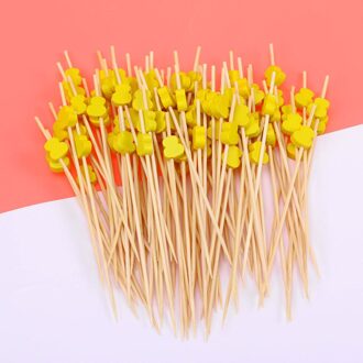 100 Stuks Wegwerp Bamboe Fruit Dessert Vork Teken Cocktail Stokken Wedding Party Drink Decor (Geel Cucurbit/12cm)