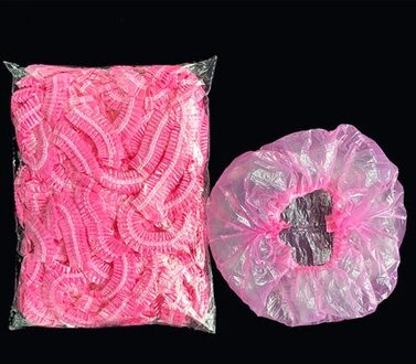 100 Stuks Wegwerp Douche Cap Waterdichte Transparante Kleur Douche Hoed Hotel Voor Reizen Thuis Kapsalon Badkamer Producten roze