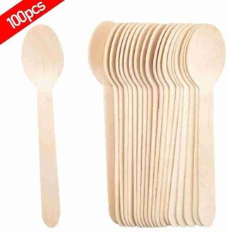 100 Stuks Wegwerp Houten Mini Lepel Ijs Lepel Dessert Scoop Wedding Lepel Dessert Westerse Hout Servies Keuken Deel S7X3