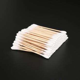100 Stuks Wegwerp Hygiënische Oor Schoonmaken Wimper Extension Remover Dubbele Ronde Hoofd Wood Sticks Wattenstaafjes Wattenstaafjes Applicators