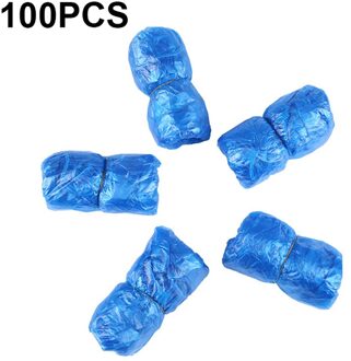 100 Stuks Wegwerp Plastic Overschoenen Draagbare Carry Boot Antislip Beschermende Covers blauw
