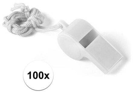 100 Stuks witte sportfluitjes aan koord
