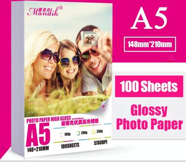 100 Vellen 200gsm Super Wit Fotopapier A5 Size Enkele Glossy Inkjet Premium Printer Papier