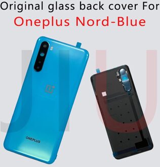 100% Voor Oneplus Nord Batterij Cover Back Glass Rear Deur Behuizing Case Back Panel Batterij Cover Met Lijm Oneplus nord wite lens blauw