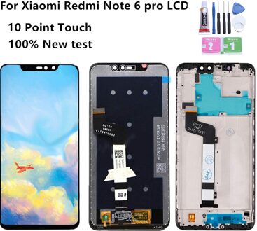 100% Voor Xiaomi Redmi Note 6 Pro Lcd Display Met Frame Touch Screen Digitizer Lcd Redmi Note6 Pro Vergadering reparatie Onderdelen zwart zonder kader