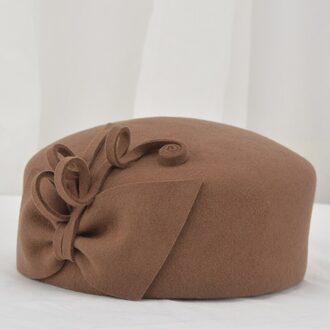 100% Wolvilt Baretten Vrouwen Party Bloem Formele Fedora Hoed Banket Grace Wollen Bunker Cap Mooie Tovenaar diep kameel