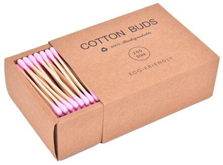 1000 Stuks Double Head Wattenstaafjes 6 Kleuren Bamboe Katoen Volwassen Make Wood Sticks Roze