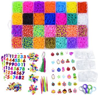 10000 Rainbow Rubber Band Hand-Geweven Set Diy Kleurrijke Rubber Band Kinderen Speelgoed Geweven Armband Set