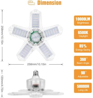 10000LM Led Garage Licht E26/E27 Vervormbare Plafondlamp Magazijn Verlichting Lamp Met 5 Verstelbare Panelen Voor Home Workshop 1stk doorzichtig