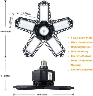 10000LM Led Garage Licht E26/E27 Vervormbare Plafondlamp Magazijn Verlichting Lamp Met 5 Verstelbare Panelen Voor Home Workshop 1stk zwart