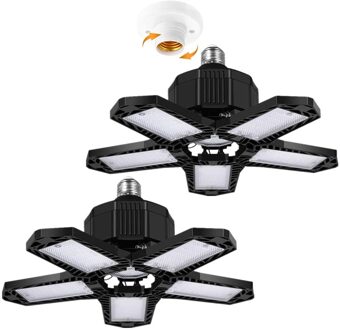 10000LM Led Garage Licht E26/E27 Vervormbare Plafondlamp Magazijn Verlichting Lamp Met 5 Verstelbare Panelen Voor Home Workshop 2stk zwart