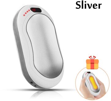 10000mA Elektrische Hand Warmer Usb Opladen Winter Warm Pocket Power Bank Handwarmer 3 Modes Quick Verwarming Led Zaklamp zilver