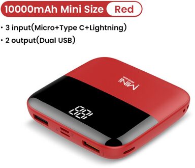 10000Mah Mini Power Bank Led Power Display Poverbank Draagbare Externe Batterij Oplader Powerbank Voor Iphone 12 Xiaomi 10 rood