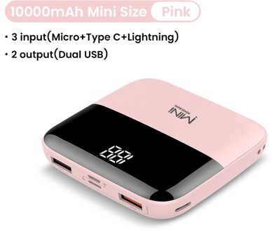 10000Mah Mini Power Bank Led Power Display Poverbank Draagbare Externe Batterij Oplader Powerbank Voor Iphone 12 Xiaomi 10 roze