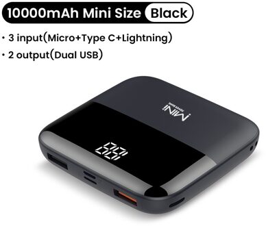 10000Mah Mini Power Bank Led Power Display Poverbank Draagbare Externe Batterij Oplader Powerbank Voor Iphone 12 Xiaomi 10 zwart