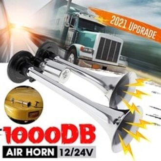 1000DB Auto Air Horn Tweeter Elektrische Hoorn Dubbele Buizen Luchthoorn Universele Voor Auto Auto Trein Truck Motorfiets Super Luid