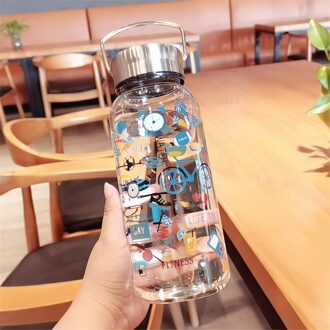 1000Ml Grote Capaciteit Glas Water Drinken Flessen Voor Kid Meisjes Bpa Gratis Creatieve Water Fles School Reizen Mok Koffie thee Cup Blauw