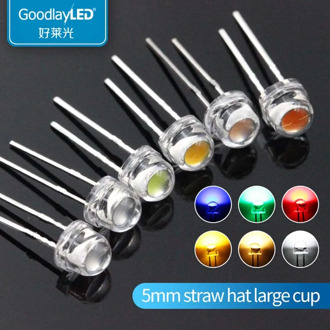 1000PCS 5mm straw hat large cup short leg edge white red blue green yellow light-emitting diode LED