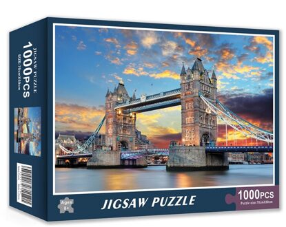1000Pcs Jigsaws London Tower Bridge Zonsondergang Landschap Foto Voor Familie Spel Kinderen Volwassen Relief Stress Speelgoed Hotelkamer Decoratie