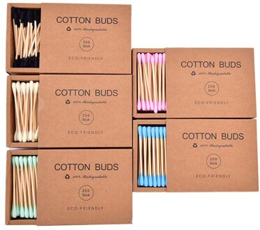 1000Pcs Kleur Mix Bamboe Katoen Double Head Volwassen Make-Up Wattenstaafjes Hout Steekt MULTI