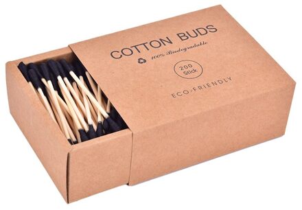 1000Pcs Kleur Mix Bamboe Katoen Double Head Volwassen Make-Up Wattenstaafjes Hout Steekt zwart