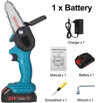 1000W 4 Inch Mini Elektrische Zaag Kettingzaag Met 2 Batterij Voor Houtbewerking Tuingereedschap Oplaadbare Elektrische Kettingzagen Hout cutter 1 accu / EU