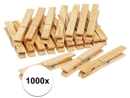 1000x Houten wasknijpers / wasgoedknijpers 7 cm