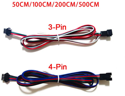 100CM 200CM 500CM 3Pin 4Pin Extension Cable 22AWG JST SM Plug Male to Female Wire Connector Cable