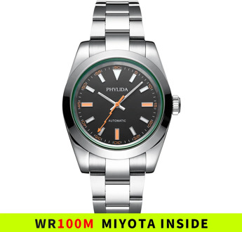 100M WR 39mm Automatic Mechanical Luxury Everyday Watch Black Dial Milgauss Homage Lightning Bolt Hands 10Bar Waterproof