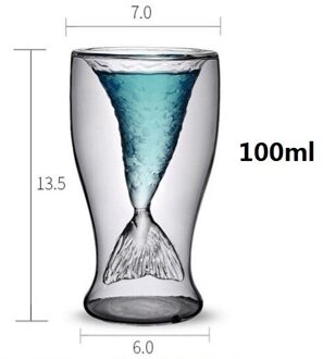 100Ml Hand Made Double Wall Cocktail Mermaid Tail Whisky Wodka Glas Cup Vis Mengen Glas