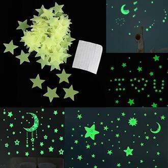 100Pc Kids Slaapkamer Fluorescent Glow In The Dark Sterren Glow Muurstickers Sterren Lichtgevende Lichtgevende Glow Sticker Kleur