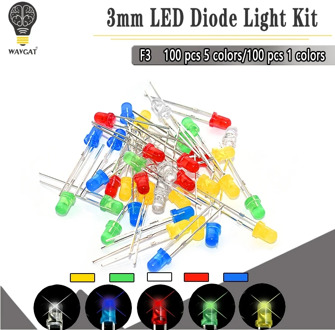 100PC/Lot 5MM F3 3mm LED Diode Light Assorted Kit Green Blue White Yellow Red COMPONENT DIY kit