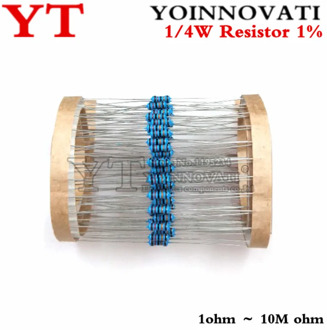 100pcs 1/4W 1R~22M 1% Metal film resistor 100R 220R 1K 1.5K 2.2K 4.7K 10K 22K 47K 100K 100 220 1K5 2K2 4K7 ohm resistance