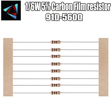 100pcs 1/6W 5% Carbon Film Resistor 91R 100 120 130 150 160 180 200 220 240 270 300 330 360 390 430 470 510 560 ohm