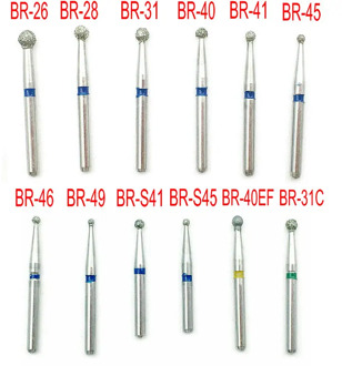 100pcs/10 boxes Dental High Speed Burs Diamond Polishing BR SERIES 1.6mm Dental Diamond Burs 12 Types for Optional