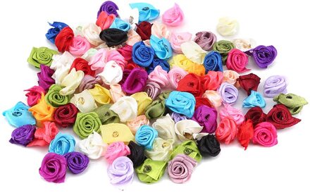 100Pcs 10Mm Mix Kleur Kleine Rose Flower Mini Handgemaakte Satijnen Lint Rose Head Wedding Scrapbooking Decoratie Kleding Accessoires