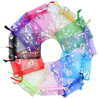 100pcs 10x12cm Butterfly Organza Bag Jewelry Packing Drawstring Bag Pouch Christmas Wedding Voile Gift Bag