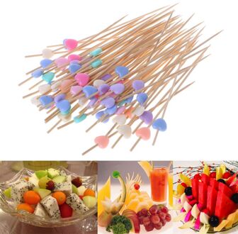 100pcs 12cm Hartvorm Voedsel vork Picks Dessert Buffet Fruit Salade Vork Cake Muffin Party Groente Sticks Cocktail tandenstokers