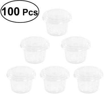 100Pcs 1Oz Wegwerp Portie Cups Clear Gedeelte Container Met Deksels Voor Jelly Yoghurt Mousses