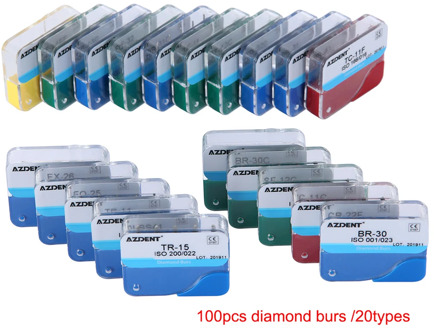 100pcs/20Boxes Dental Diamond Burs Drill Dental Burs Dia-burs for High Speed Handpiecess Medium FG 1.6M Dentist