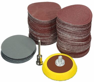 100Pcs 25Mm/1Inch Schuurpapier + 1Pc 1Inch Haak Lus Backer Plaat 1/8inch Schacht + 1Pcs Loop Schuren Pad Schuurmiddelen Gemengde Polijsten