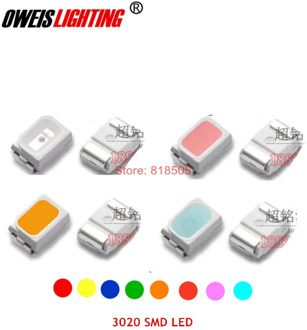 100PCS 3020 SMD LED RED BLUE GREEN YELLOW ORANGE AMBER PINK SKY BLUE (ULTRA BRIGHT) 20mA light beads