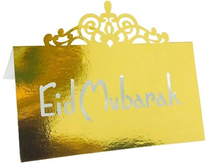 100Pcs 3D Bloemen Kroon Eid Mubarak Tafel Card Ramadan Kareem Holle Letters Papier Placecard Moslim Party Decoratie 6