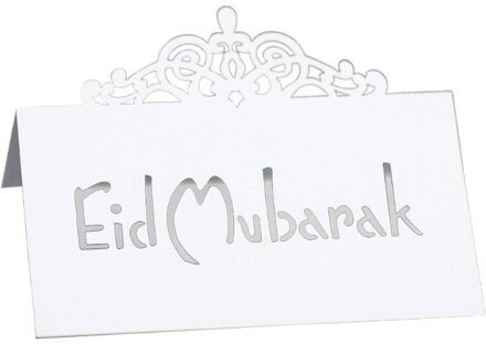 100Pcs 3D Bloemen Kroon Eid Mubarak Tafel Card Ramadan Kareem Holle Letters Papier Placecard Moslim Party Decoratie 8
