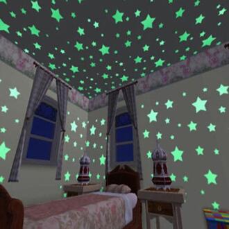 100Pcs 3D Glow Stickers Lichtgevende Sterren Baby Slaapkamer Mooie Fluorescerende In De Dark Speelgoed Festival TD0056