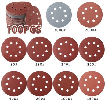 100Pcs 5Inch 125Mm Schuurpapier Automotive Discs Ronde Vorm Haak Loop Schuurpapier Buffing Vel Schuurmachine Polijsten Pad